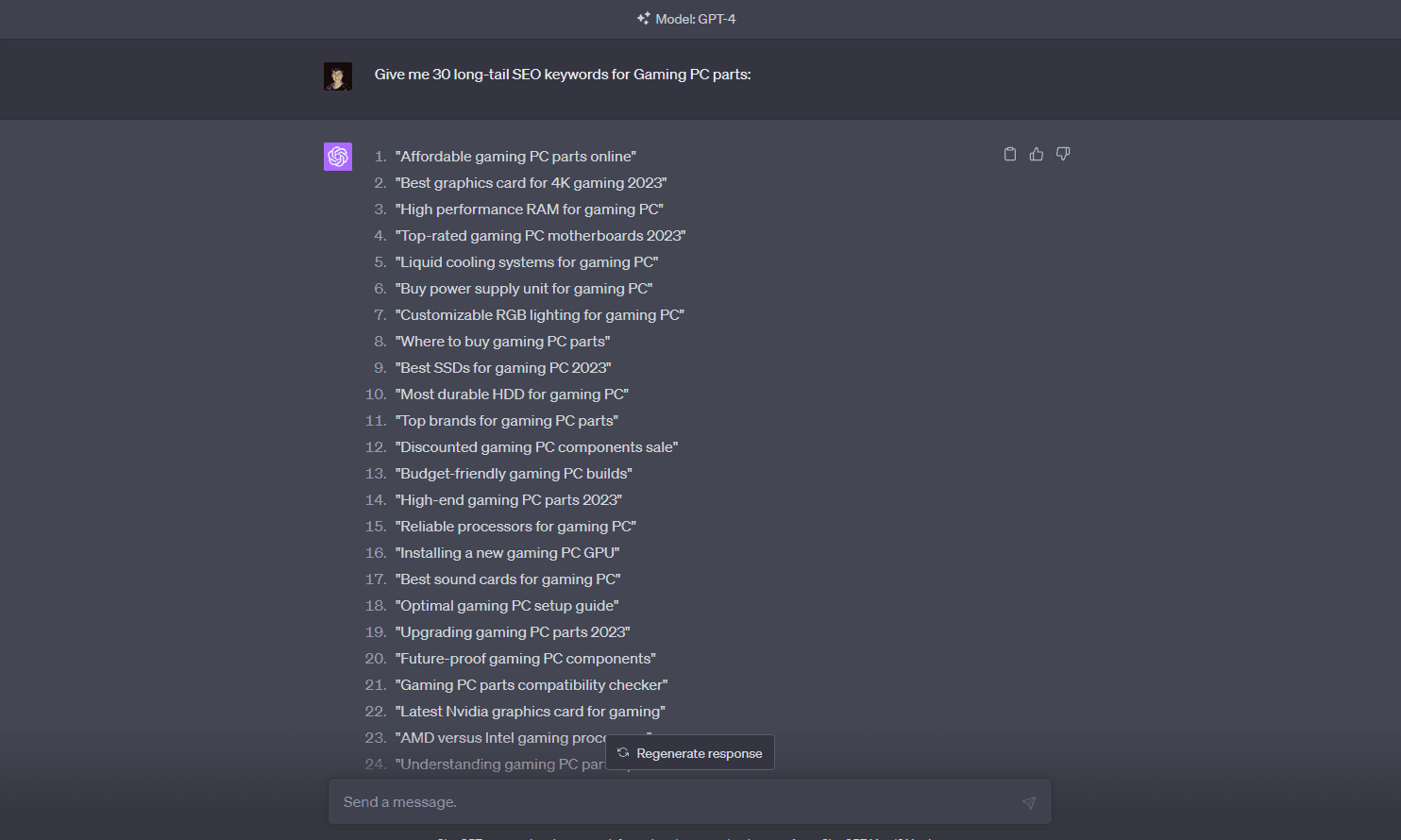 ChatGPT SEO Keywords for Gaming PC Niche