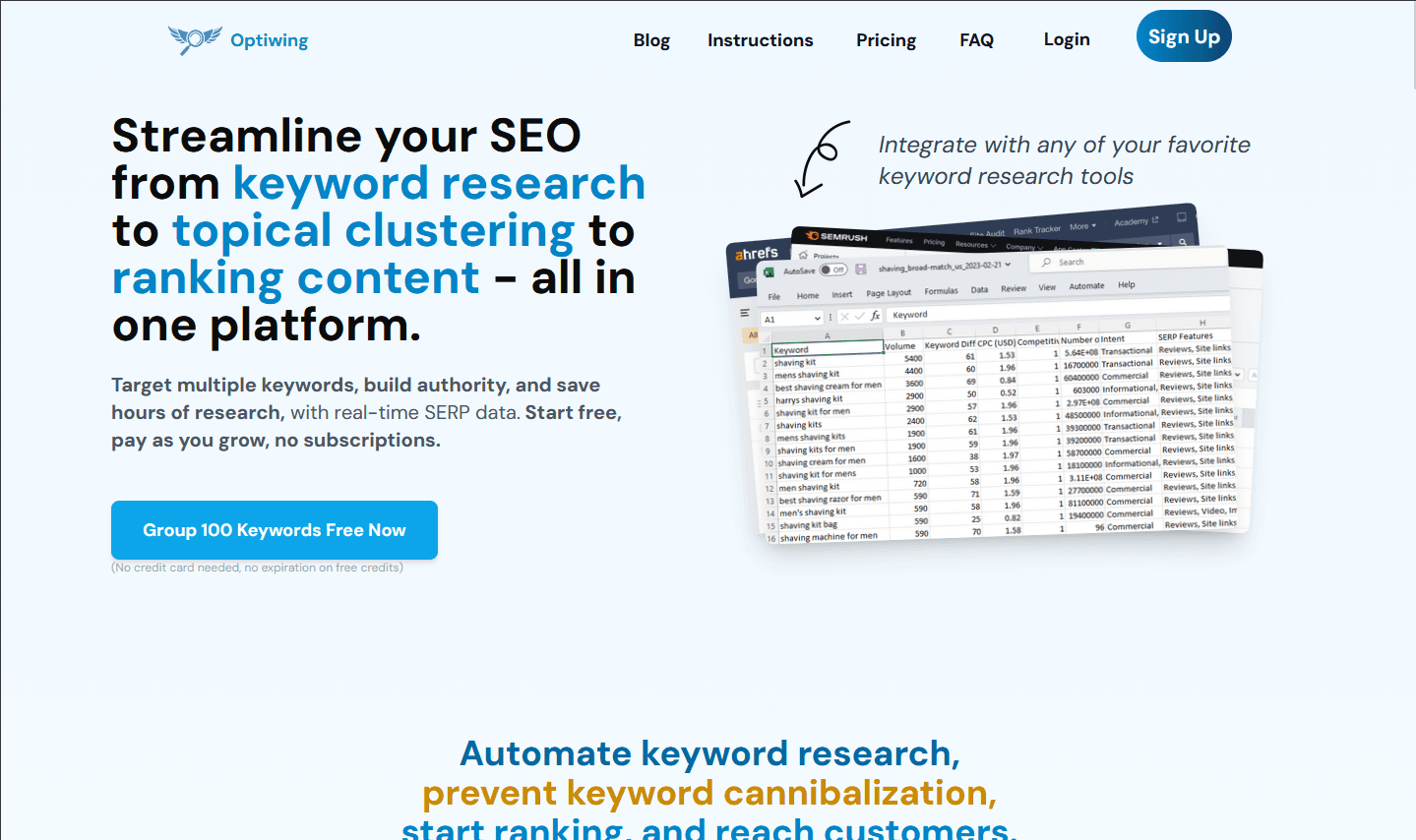 Optiwing SEO Tools Homepage