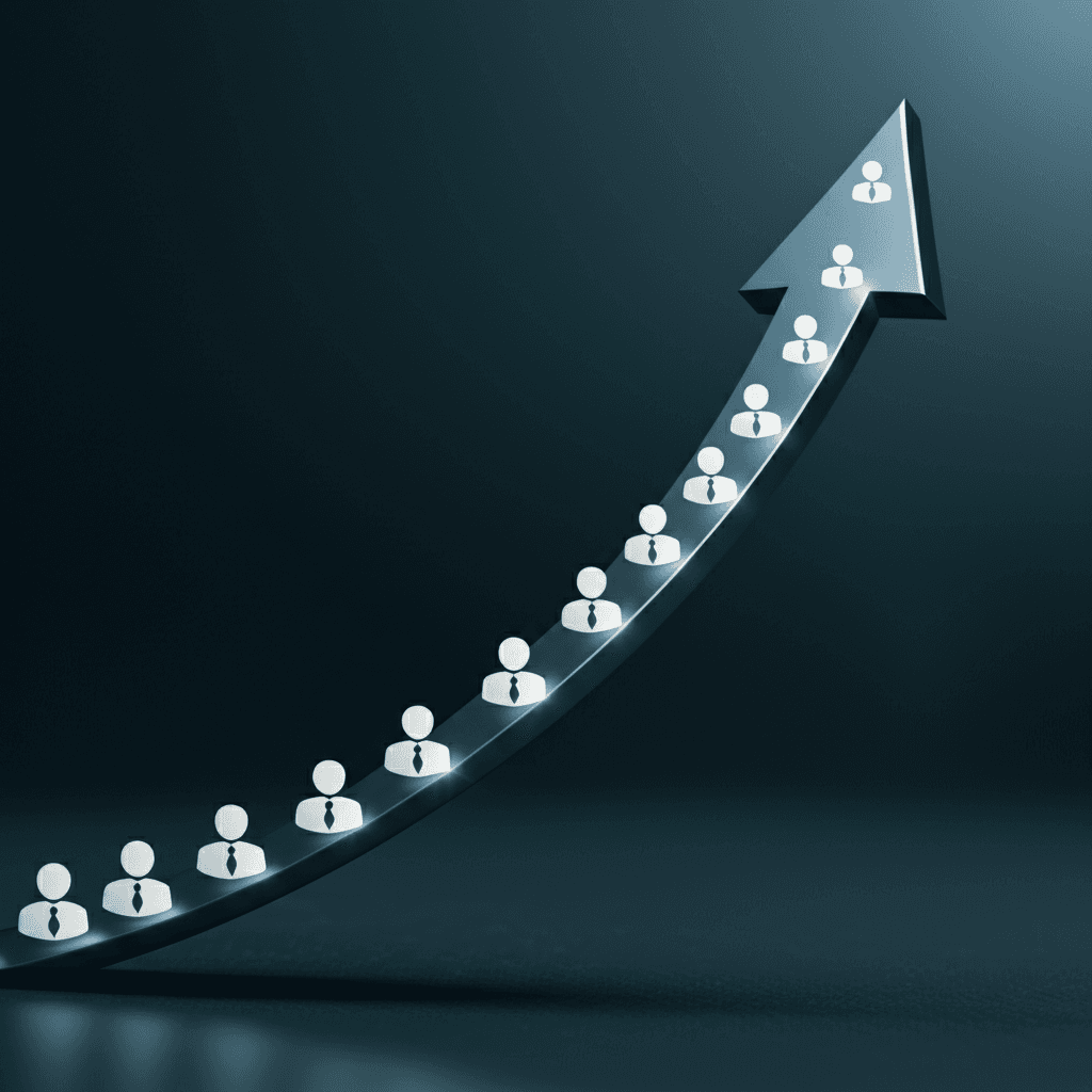 User Generated Content Seo - A graphic showing a rising arrow graph with user icons symbolizing growth through UGC SEO