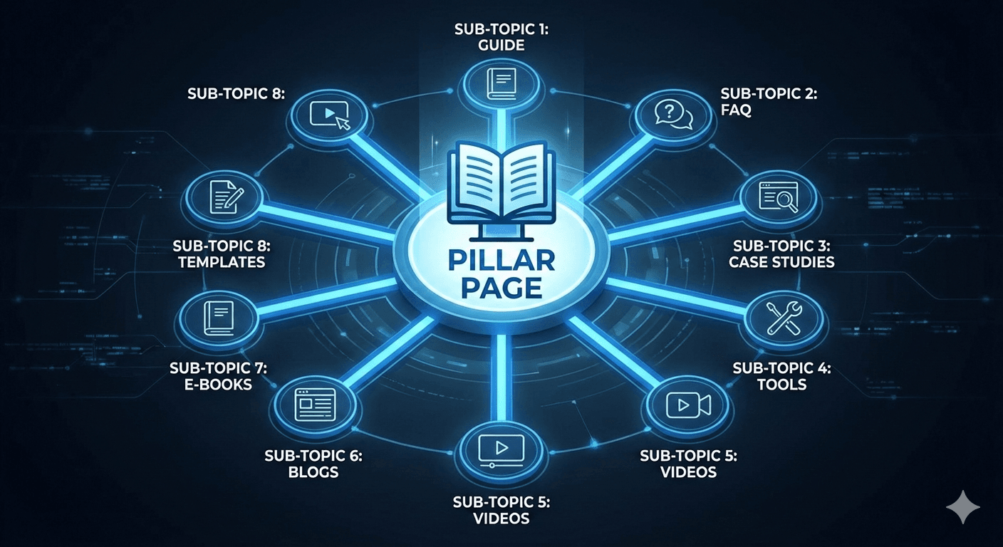 Content Ideas Google Search Console - A digital magnifying glass hovering over a Google Search Console dashboard highlighting search query