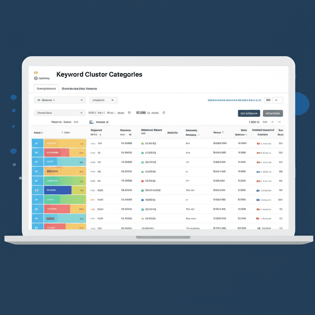 Introducing Keyword Cluster Categories - A screenshot of Optiwings Keyword Grouping tool interface clearly showing colorcoded clusters ran