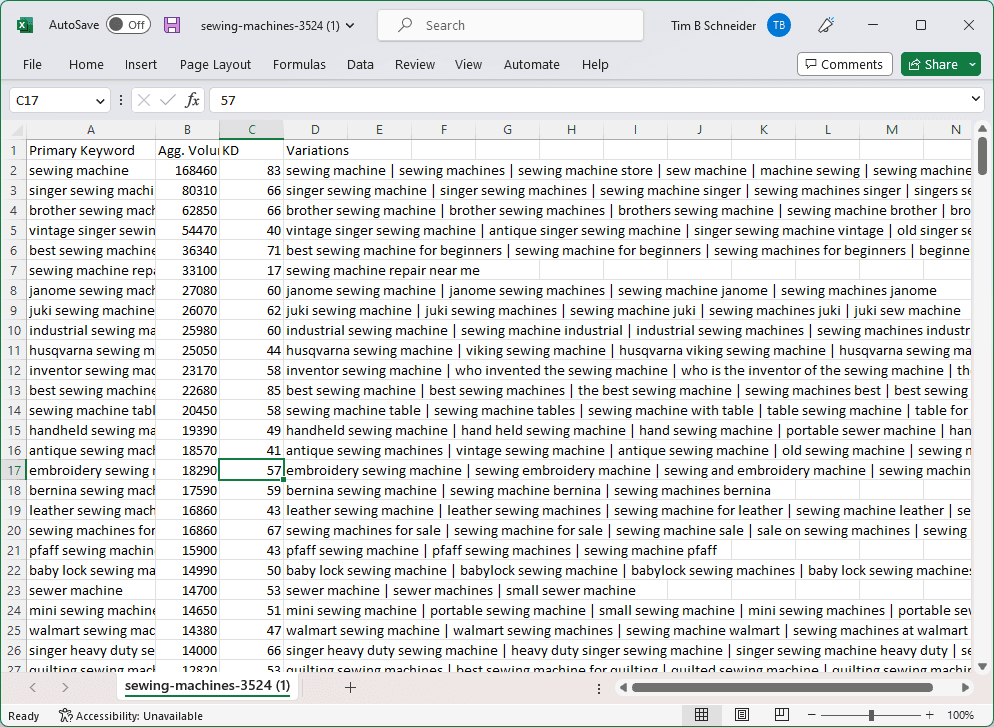 KeyClusters CSV Output Example