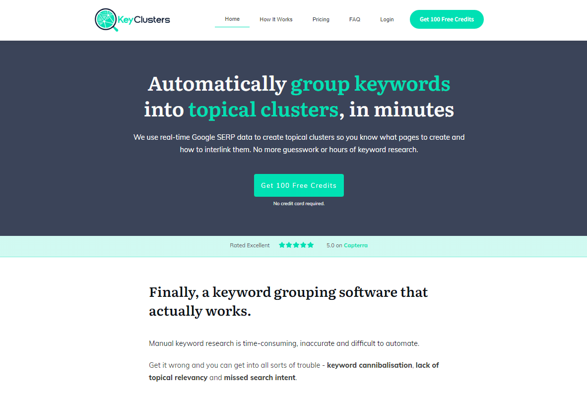 KeyClusters Keyword Grouping Tool Homepage
