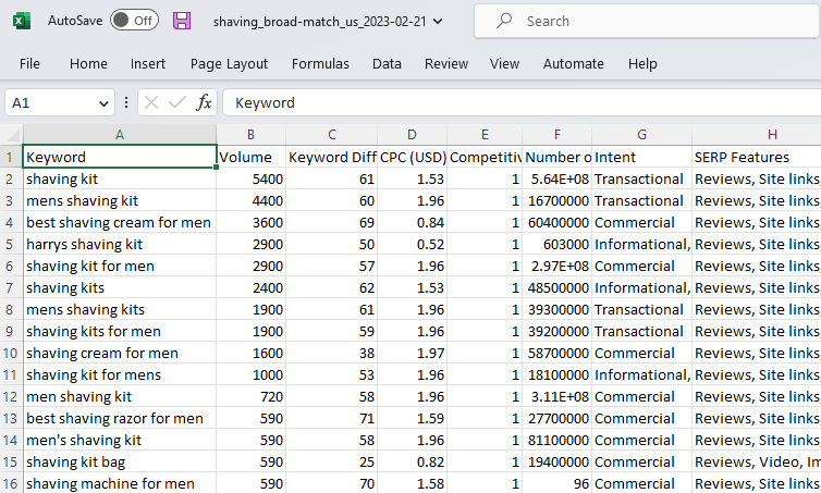 CSV Export File