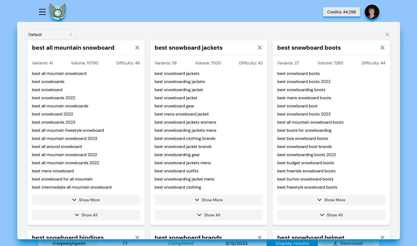 Optiwing Keyword Grouping Example