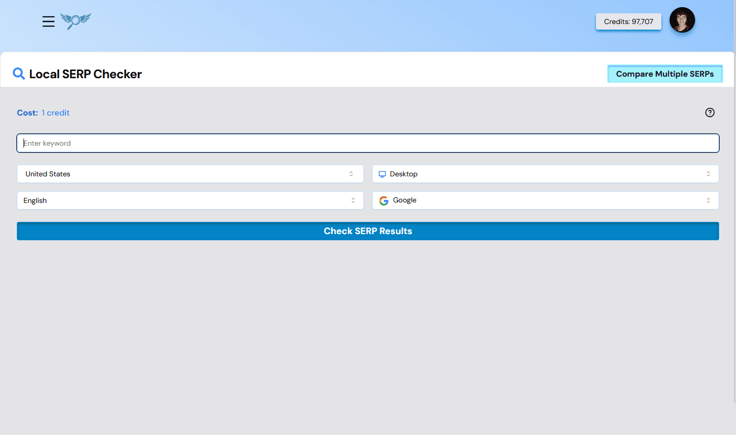 Optiwing SERP Checker Tool Interface