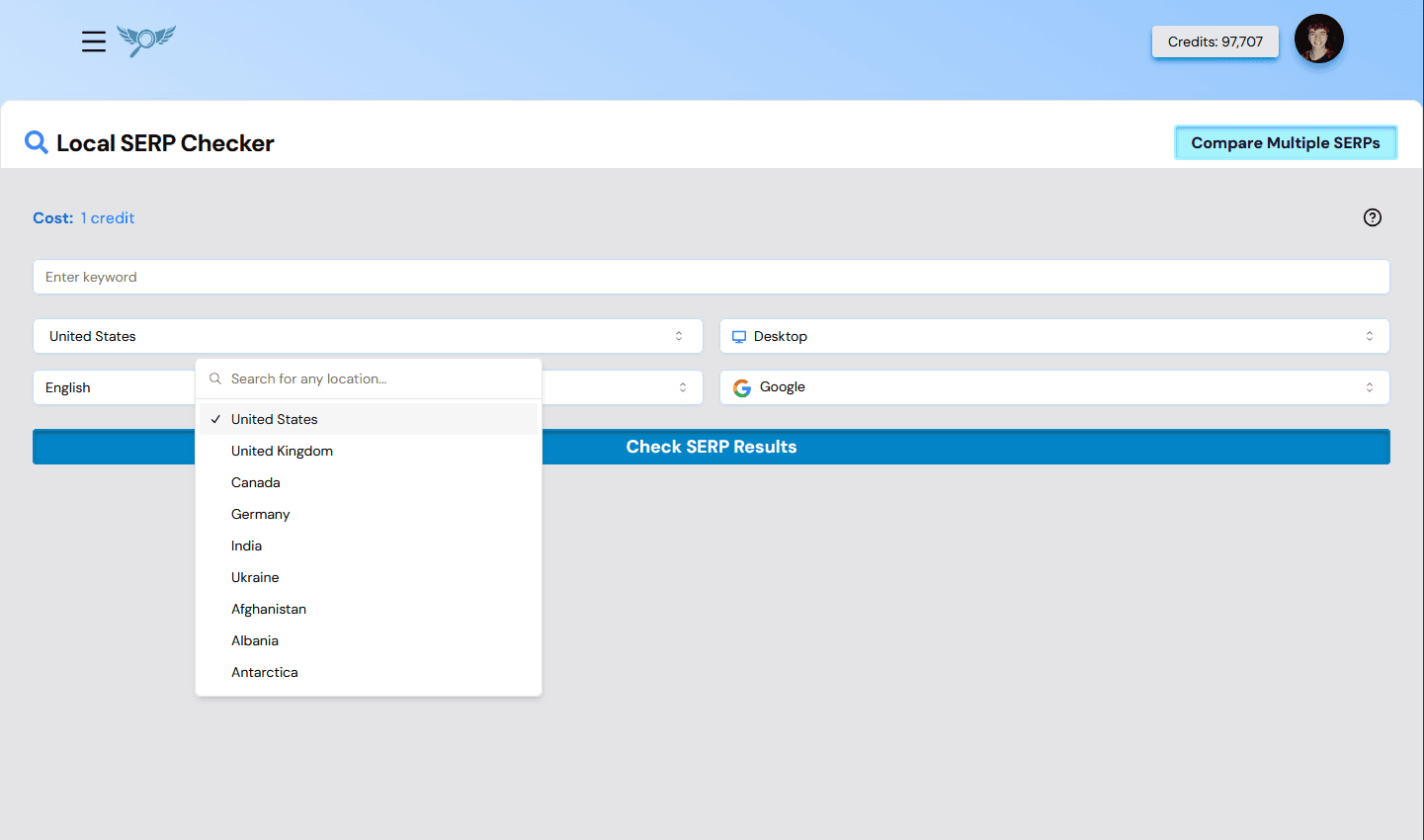 SERP Checker Search Interface