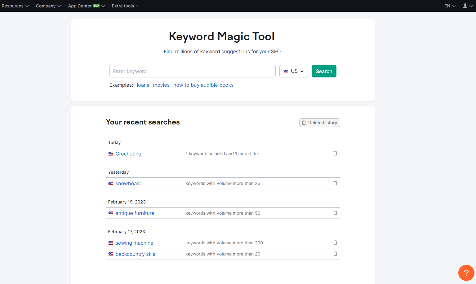 Keyword Magic Tool