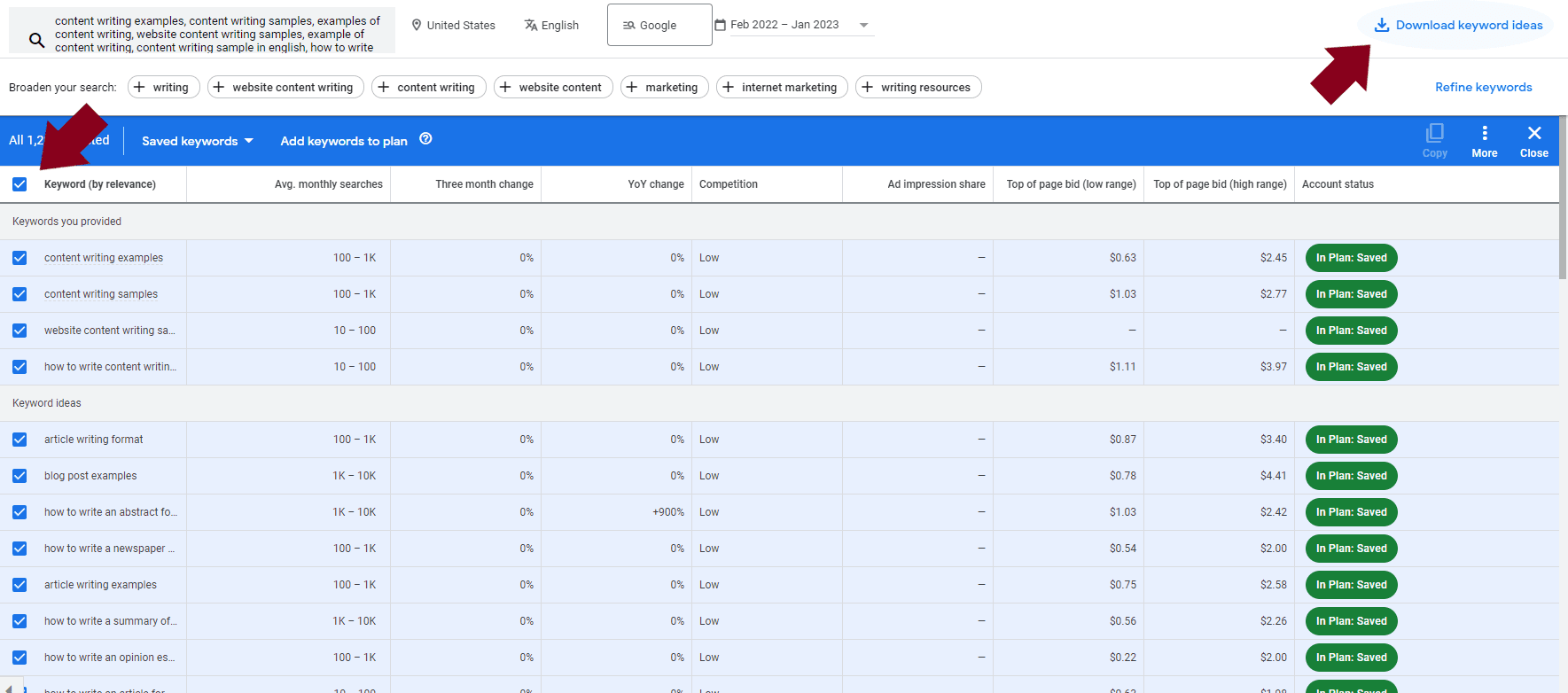 Google Ads Keyword Planner How to Download Keywords