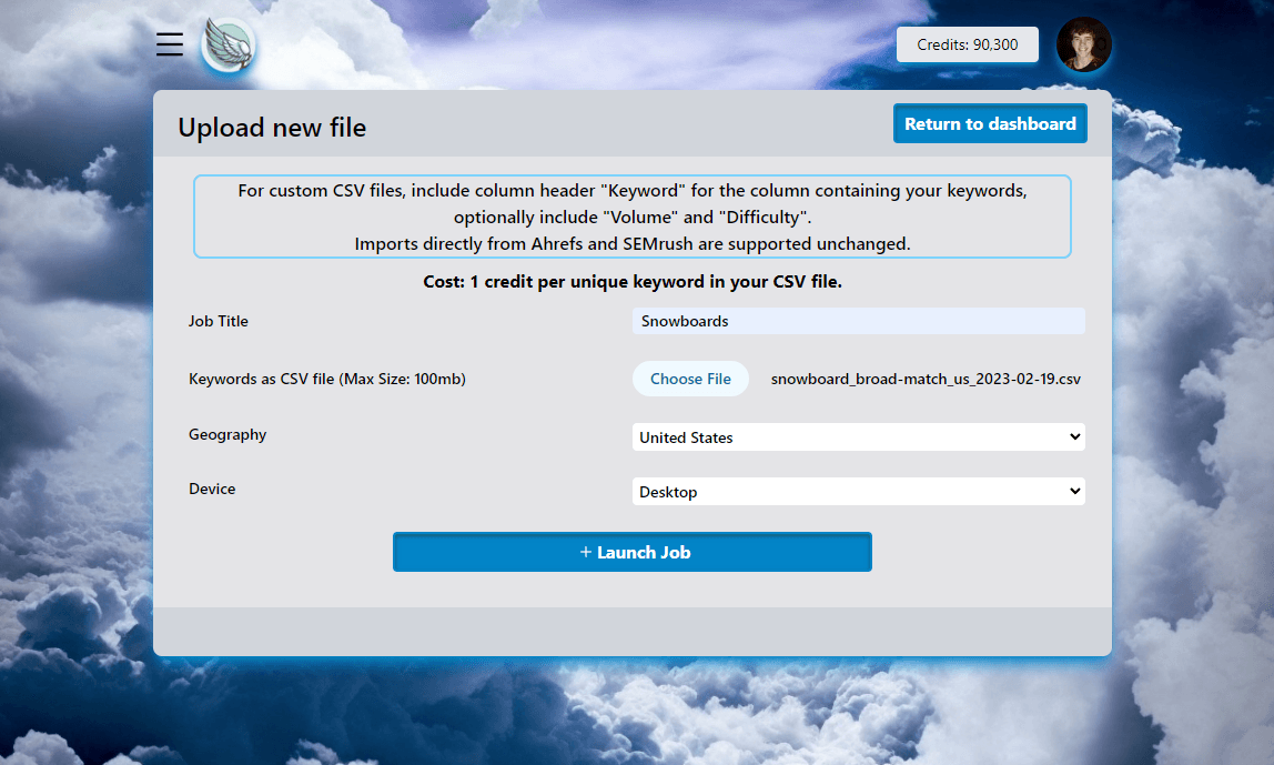Optiwing Keyword Upload